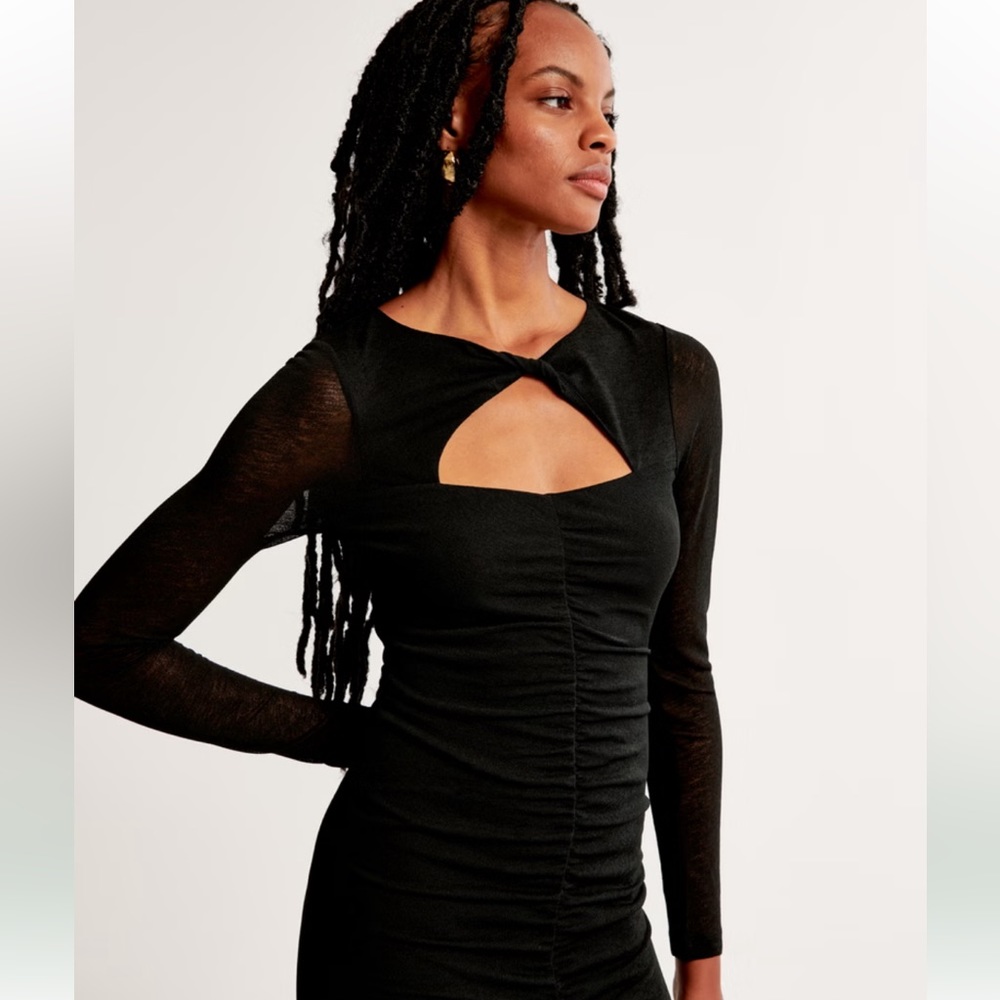 Long-sleeve mesh ruched dress Abercrombie